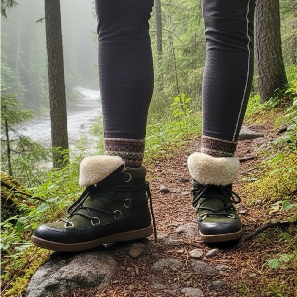 Renvy Olive Green Fur Lined Wrap Boots